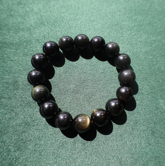 Golden Shield Obsidian Bracelet (Large Beads)