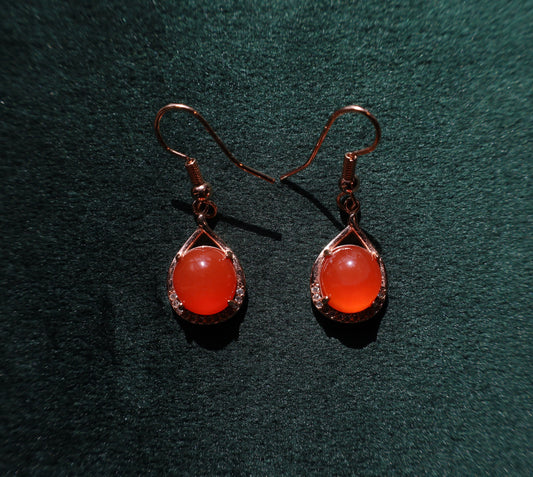 Warm Raindrop Nanhong Agate Earrings with Certificate