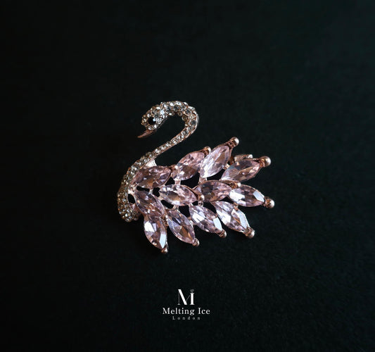 Elegant Swan Pink Crystal Brooch