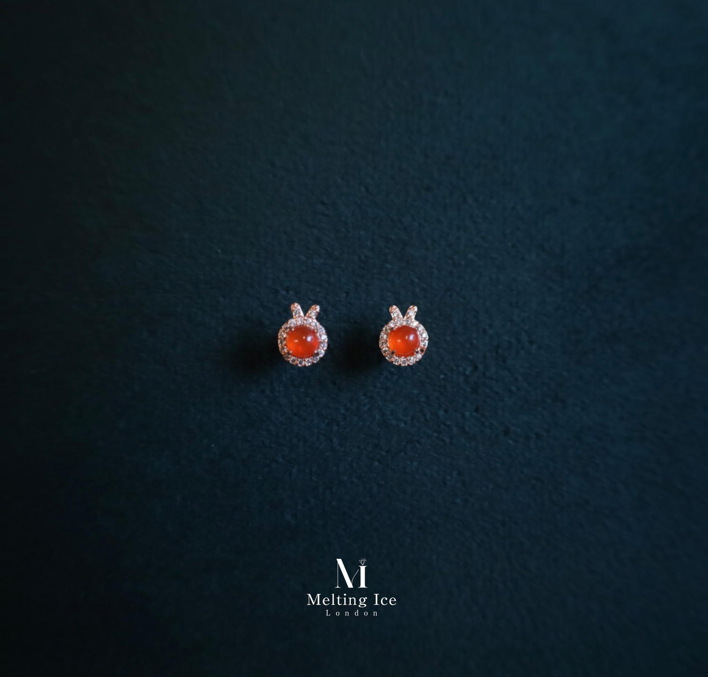 Lucky Rabbit Icy-Red Nanhong Agate Stud Earrings