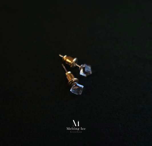 Faceted Crystal Cube Stud Earrings – Modern Minimalism