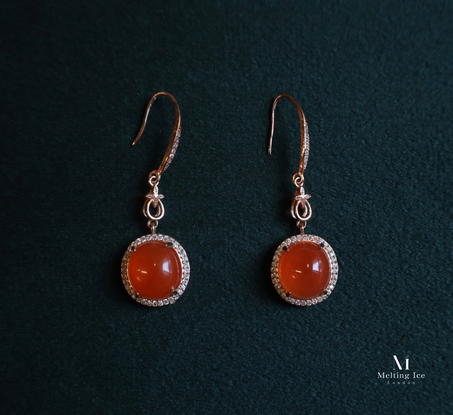 Icy Red Nanhong Agate Drop Earrings with Identification Certificate