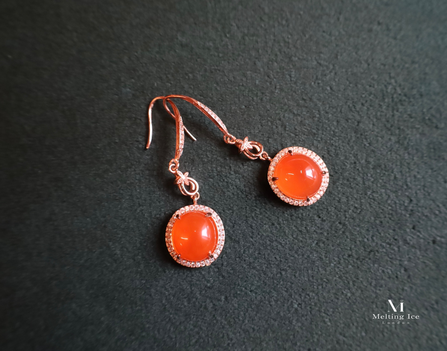 Icy Red Nanhong Agate Drop Earrings with Identification Certificate